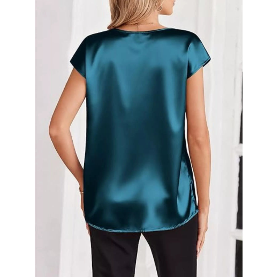 Satin V-Neck Short Sleeve Blouse Apparel and Accessories