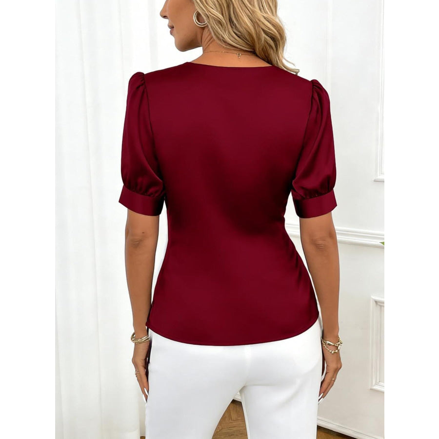 Satin V-Neck Wrap Blouse Apparel and Accessories
