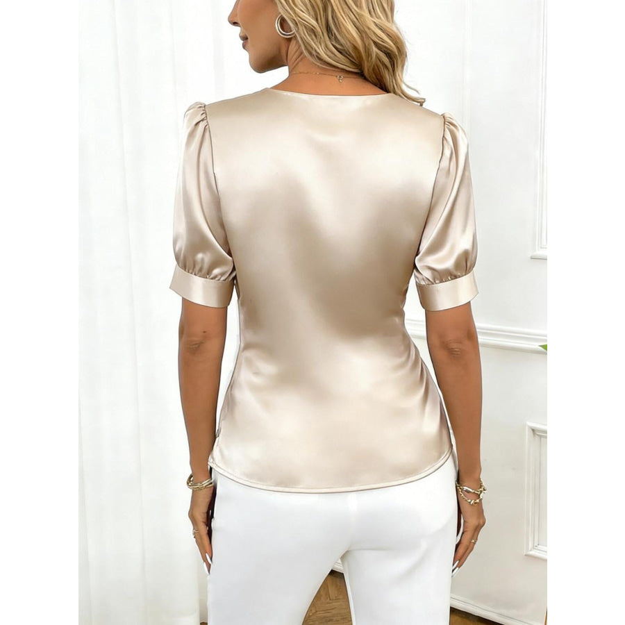 Satin V-Neck Wrap Blouse Apparel and Accessories