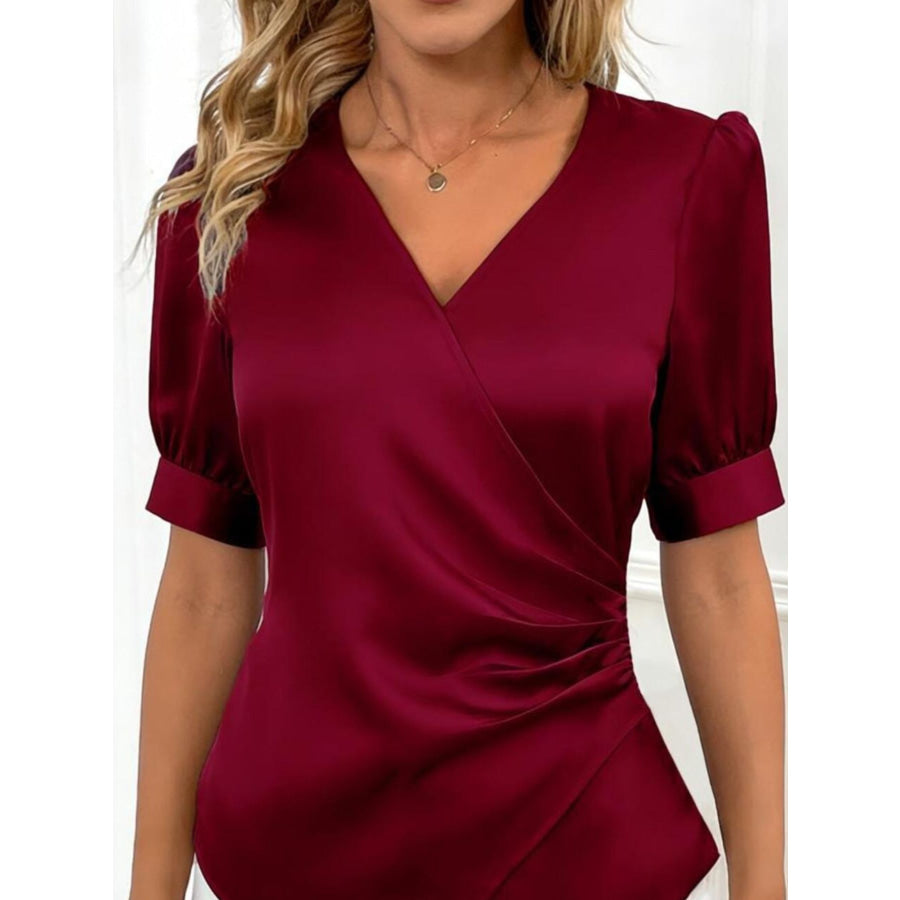 Satin V-Neck Wrap Blouse Apparel and Accessories