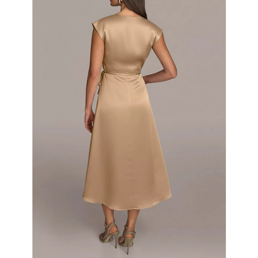 Satin Wrap Midi Dress with Pockets Apparel and Accessories