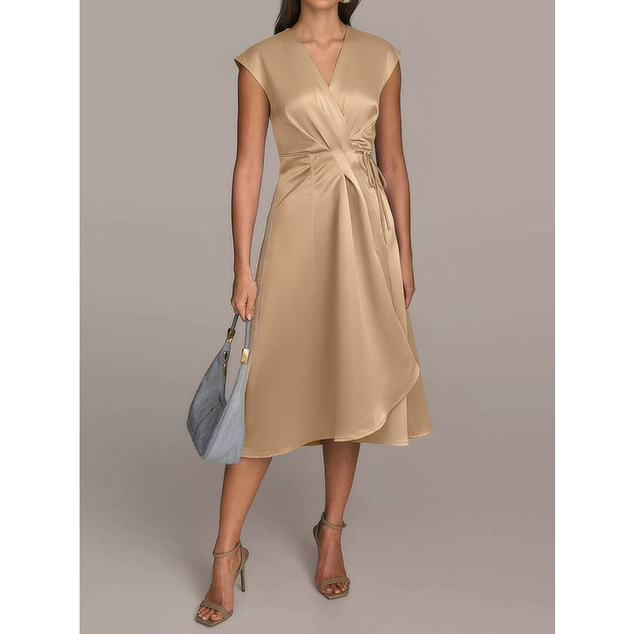 Satin Wrap Midi Dress with Pockets Apparel and Accessories