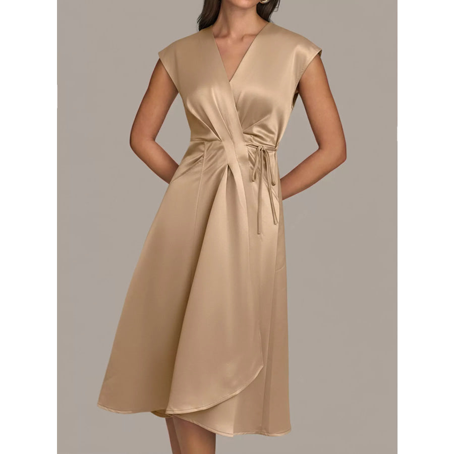 Satin Wrap Midi Dress with Pockets Apparel and Accessories