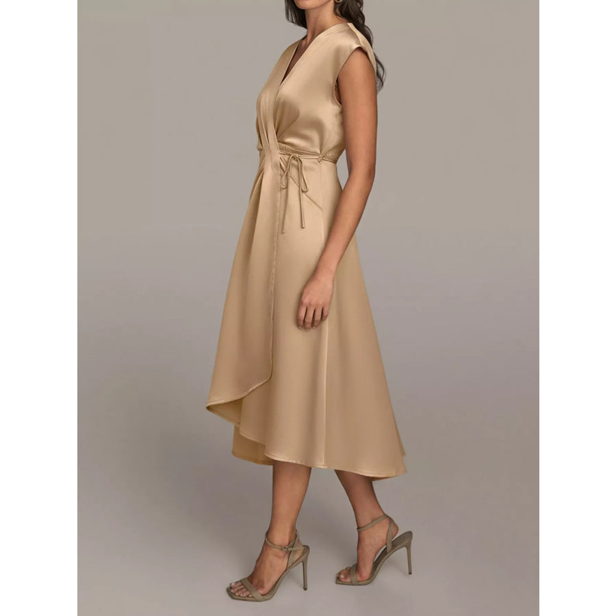 Satin Wrap Midi Dress with Pockets Apparel and Accessories