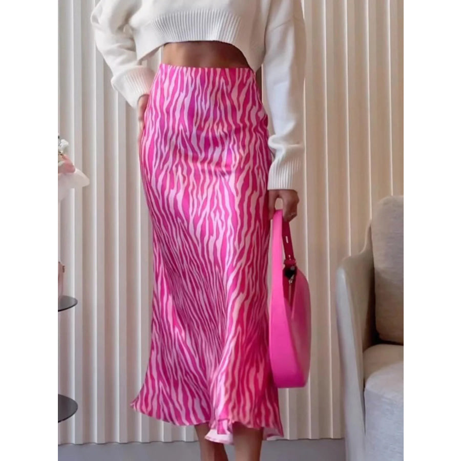 Satin Zebra Print Midi Skirt Apparel and Accessories