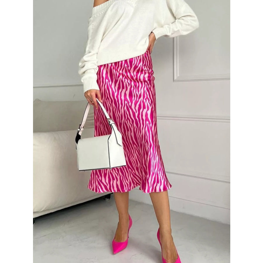 Satin Zebra Print Midi Skirt Apparel and Accessories