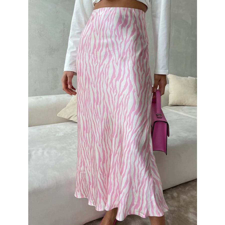 Satin Zebra Print Midi Skirt Apparel and Accessories