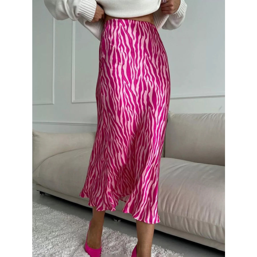 Satin Zebra Print Midi Skirt Apparel and Accessories