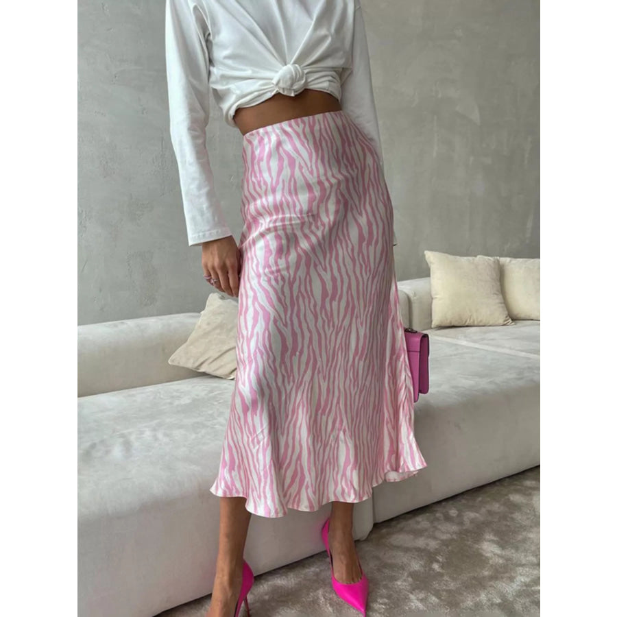 Satin Zebra Print Midi Skirt Apparel and Accessories