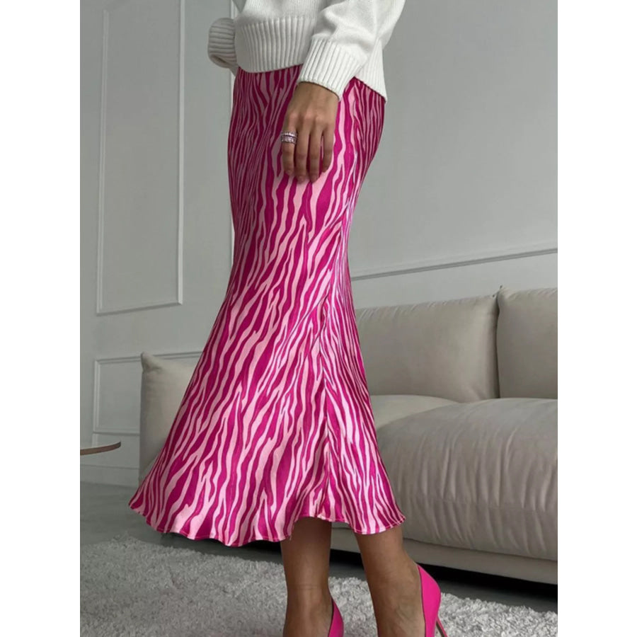 Satin Zebra Print Midi Skirt Apparel and Accessories