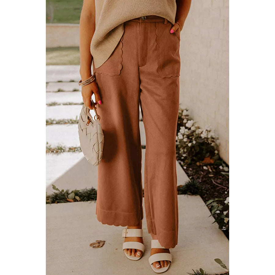 Scalloped Edge Pocket Full-Length Pants Apparel and Accessories
