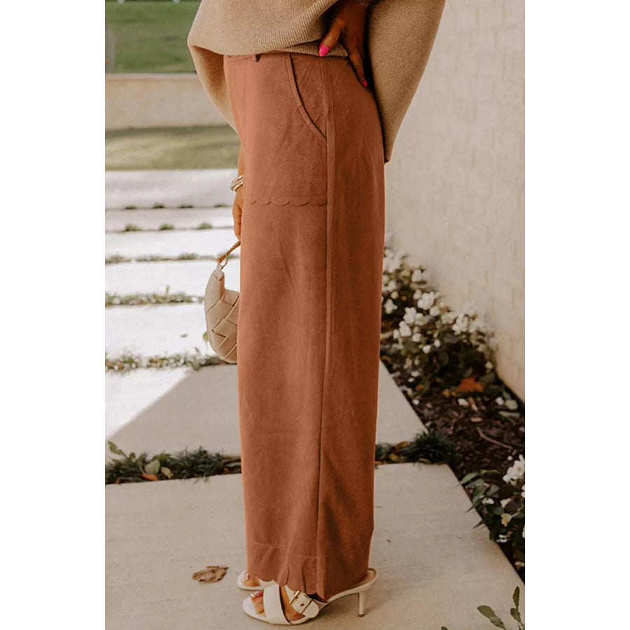 Scalloped Edge Pocket Full-Length Pants Apparel and Accessories