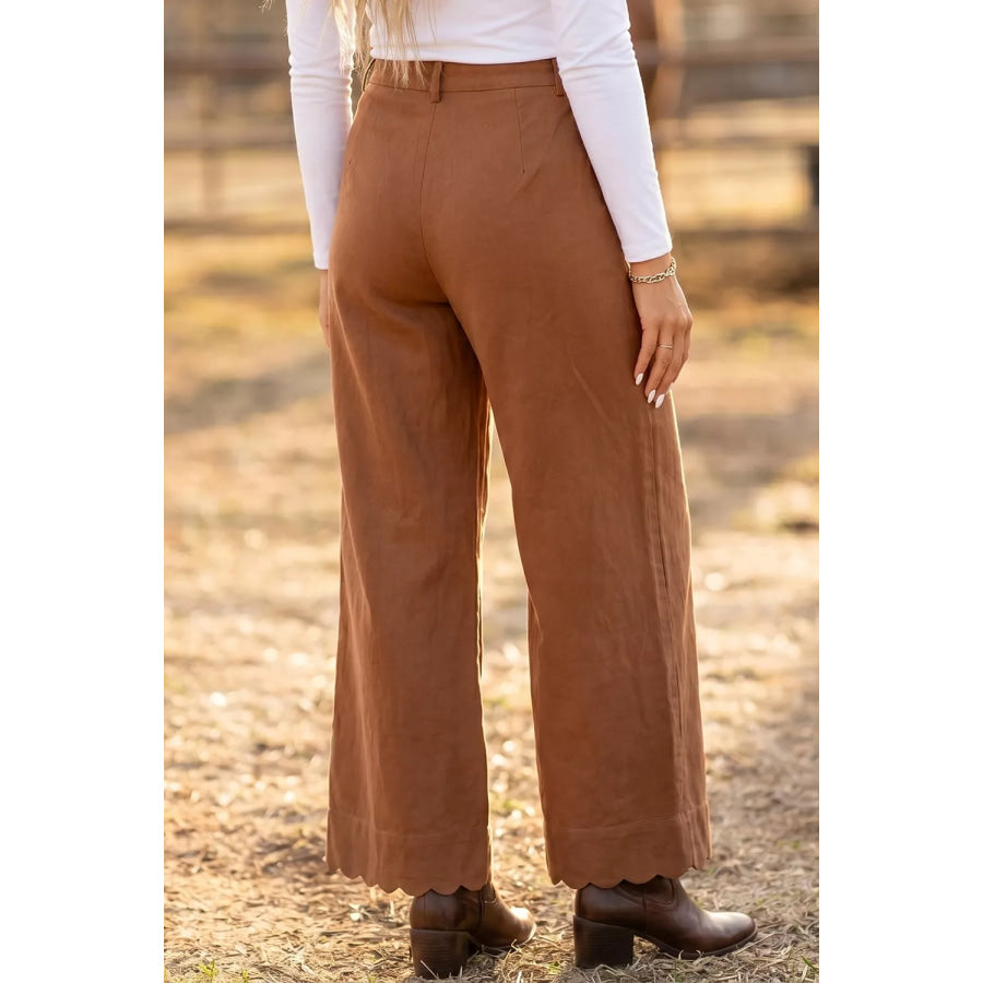 Scalloped Edge Pocket Full-Length Pants Apparel and Accessories
