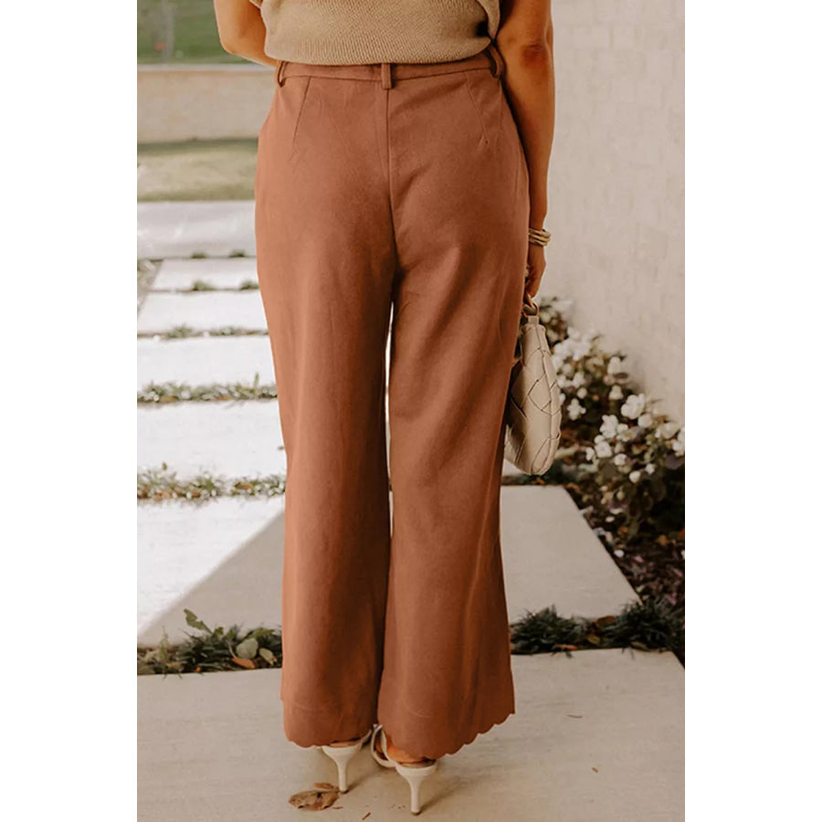 Scalloped Edge Pocket Full-Length Pants Apparel and Accessories