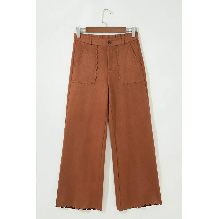 Scalloped Edge Pocket Full-Length Pants Apparel and Accessories
