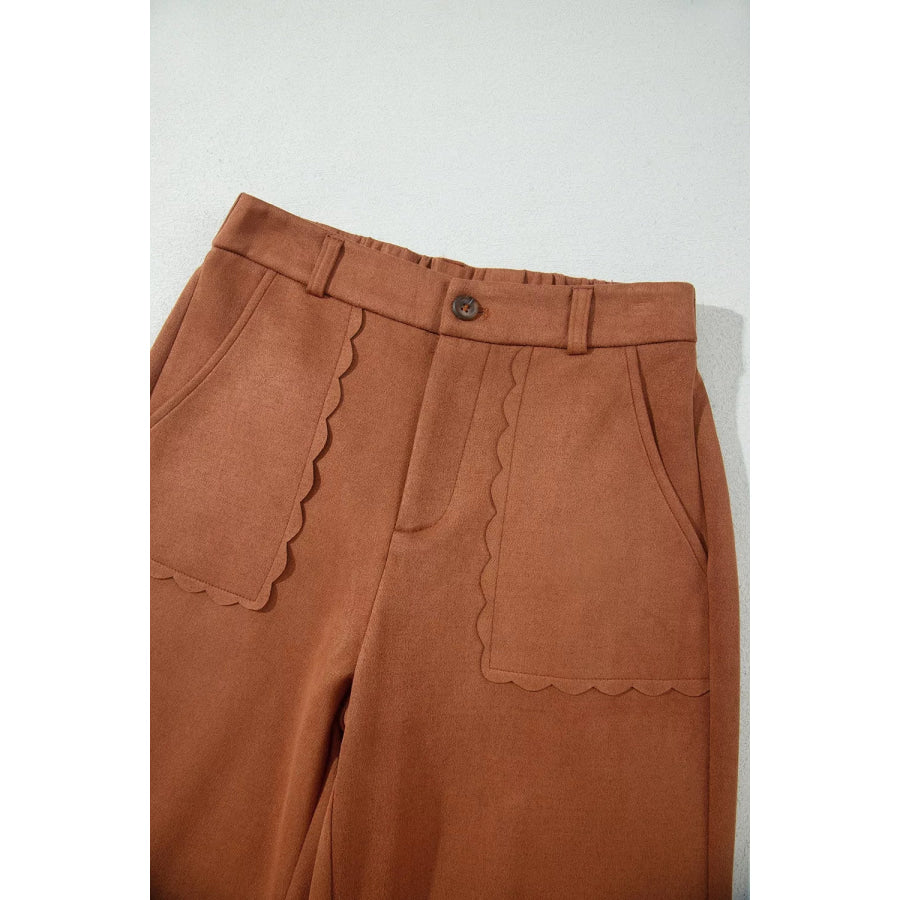 Scalloped Edge Pocket Full-Length Pants Apparel and Accessories