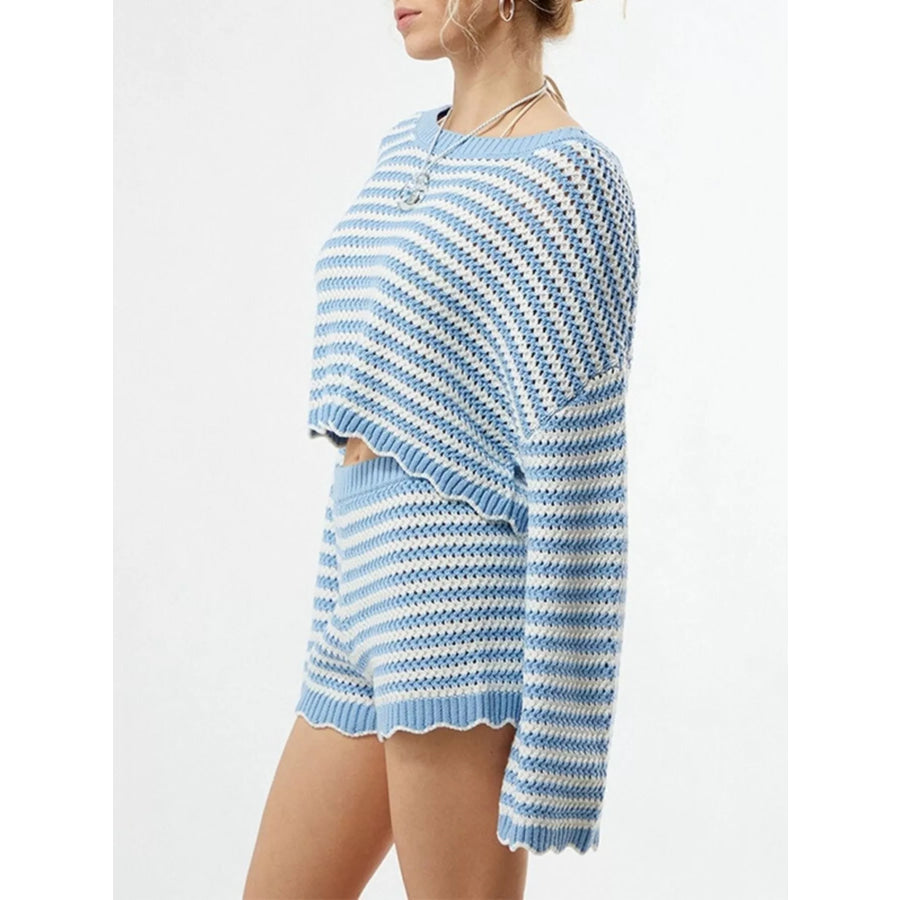 Scalloped Edges Striped Top and Shorts Set Apparel and Accessories