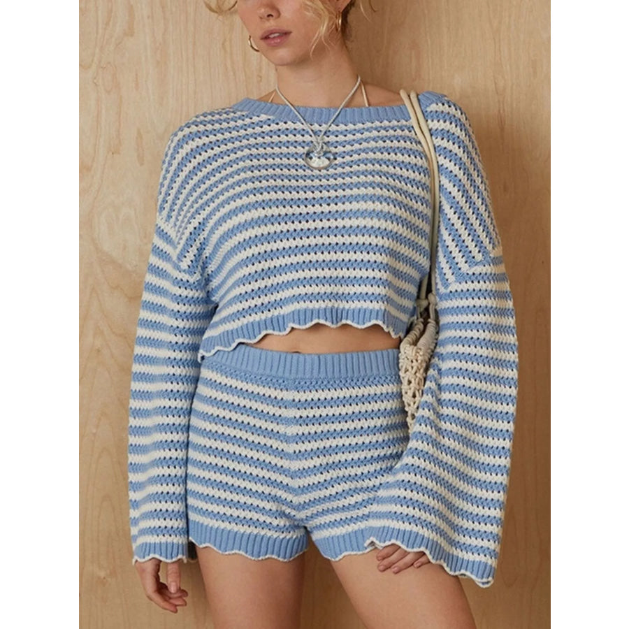 Scalloped Edges Striped Top and Shorts Set Apparel and Accessories