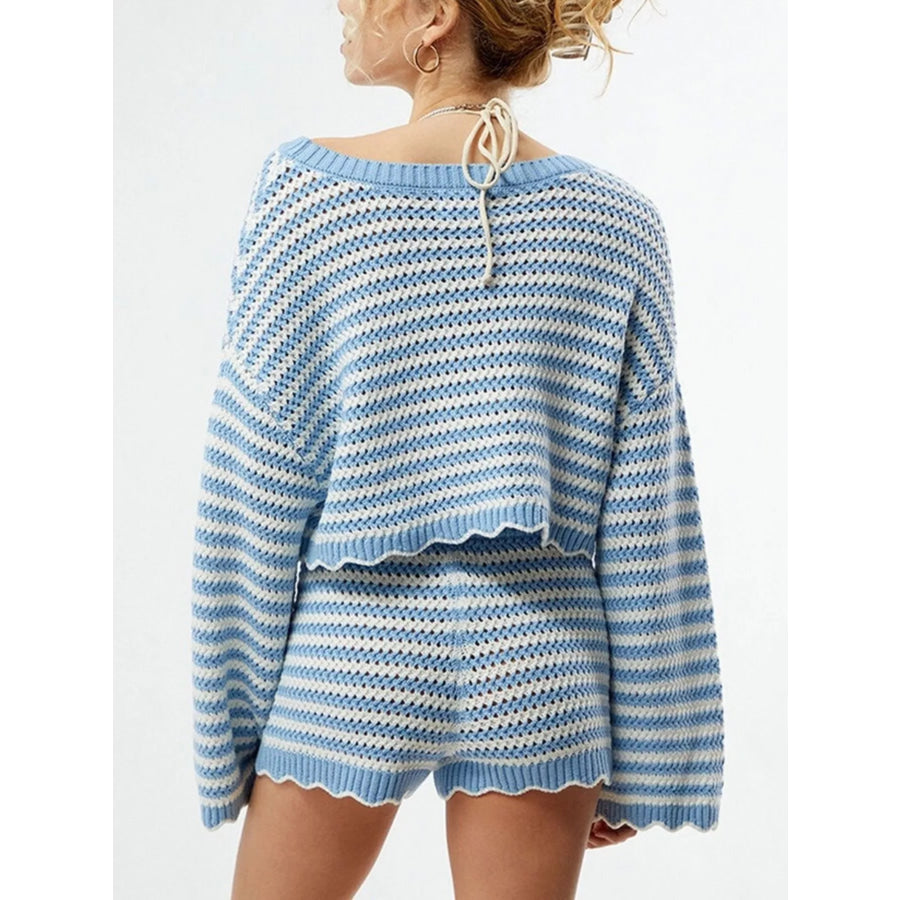 Scalloped Edges Striped Top and Shorts Set Apparel and Accessories