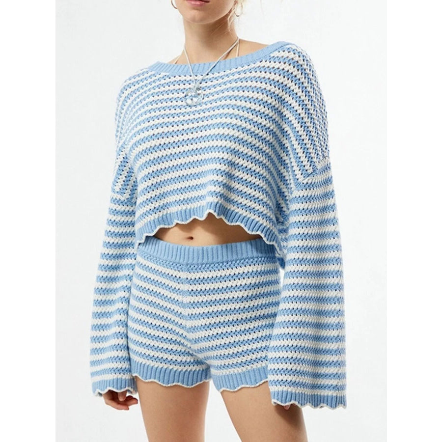 Scalloped Edges Striped Top and Shorts Set Apparel and Accessories