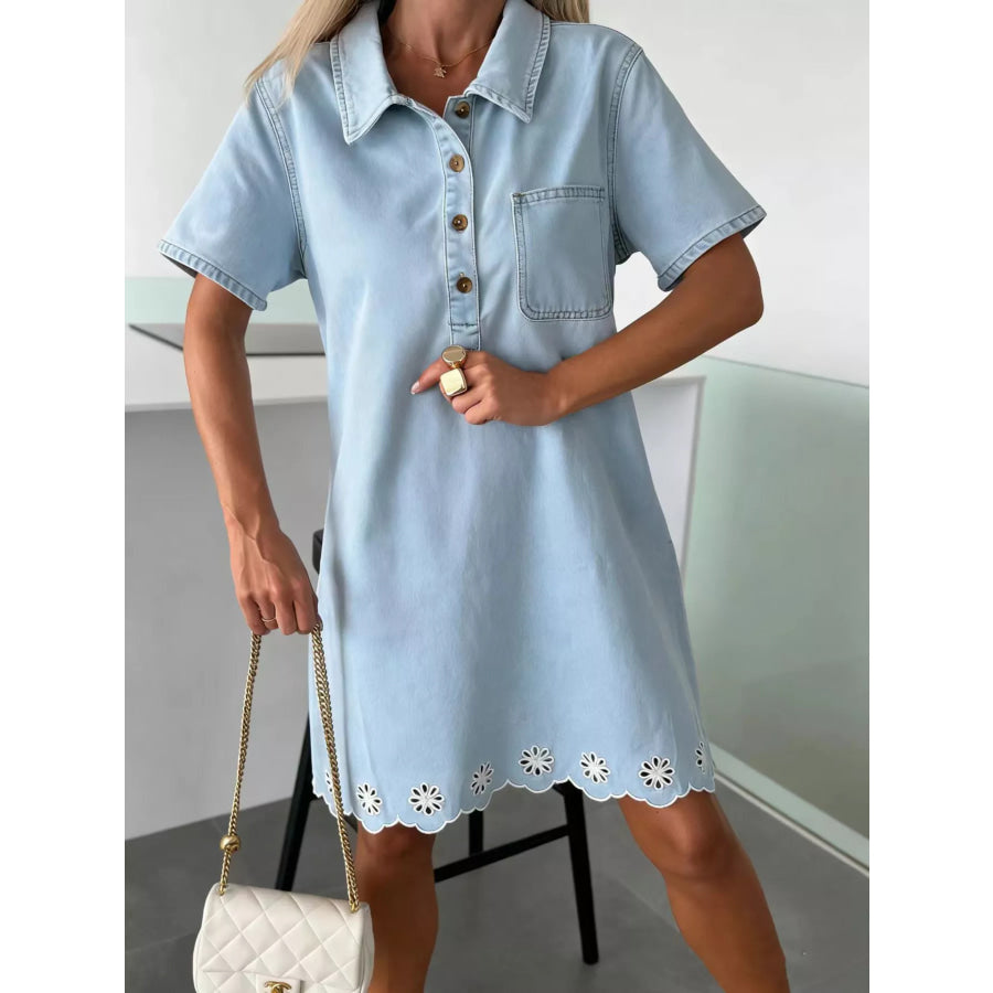 Scalloped Floral Hem Denim Dress Apparel and Accessories