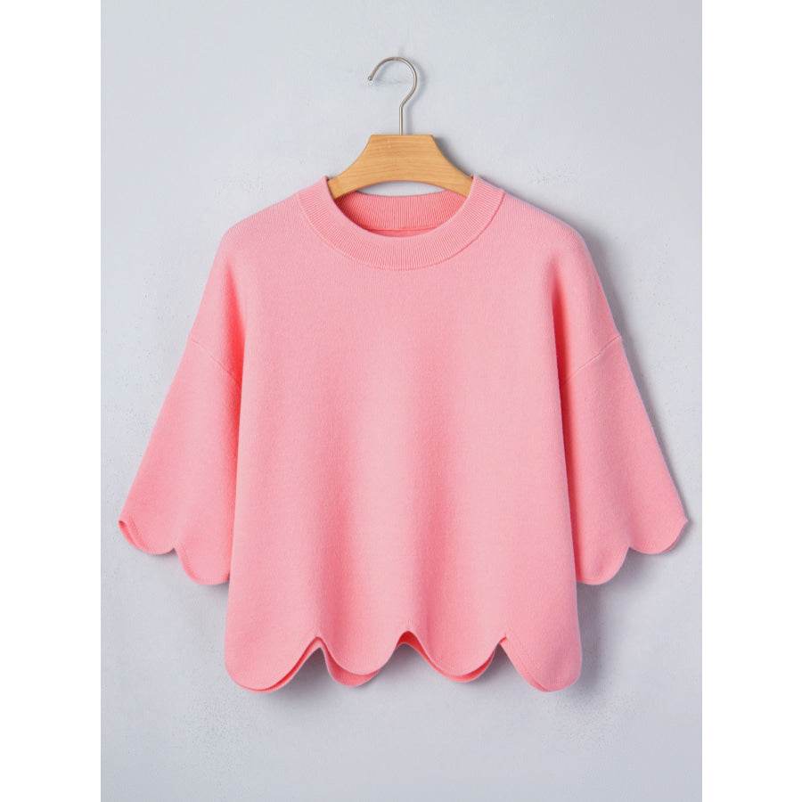 Scalloped Hem 3/4 Sleeve Sweater Top Apparel and Accessories