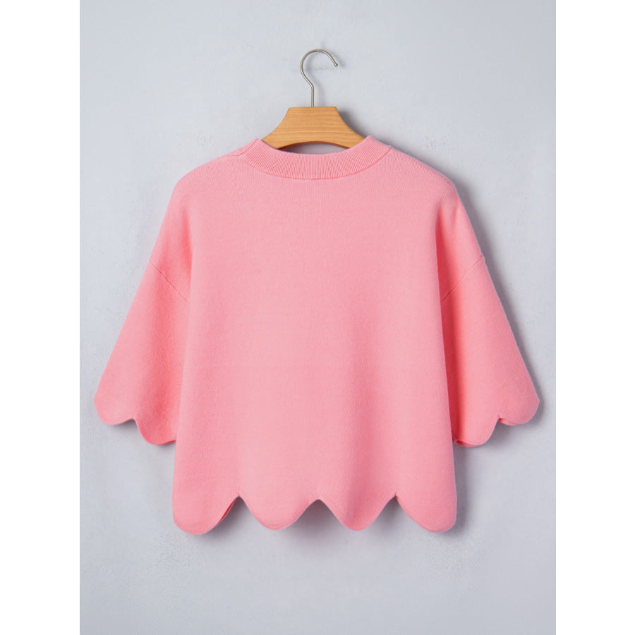 Scalloped Hem 3/4 Sleeve Sweater Top Apparel and Accessories