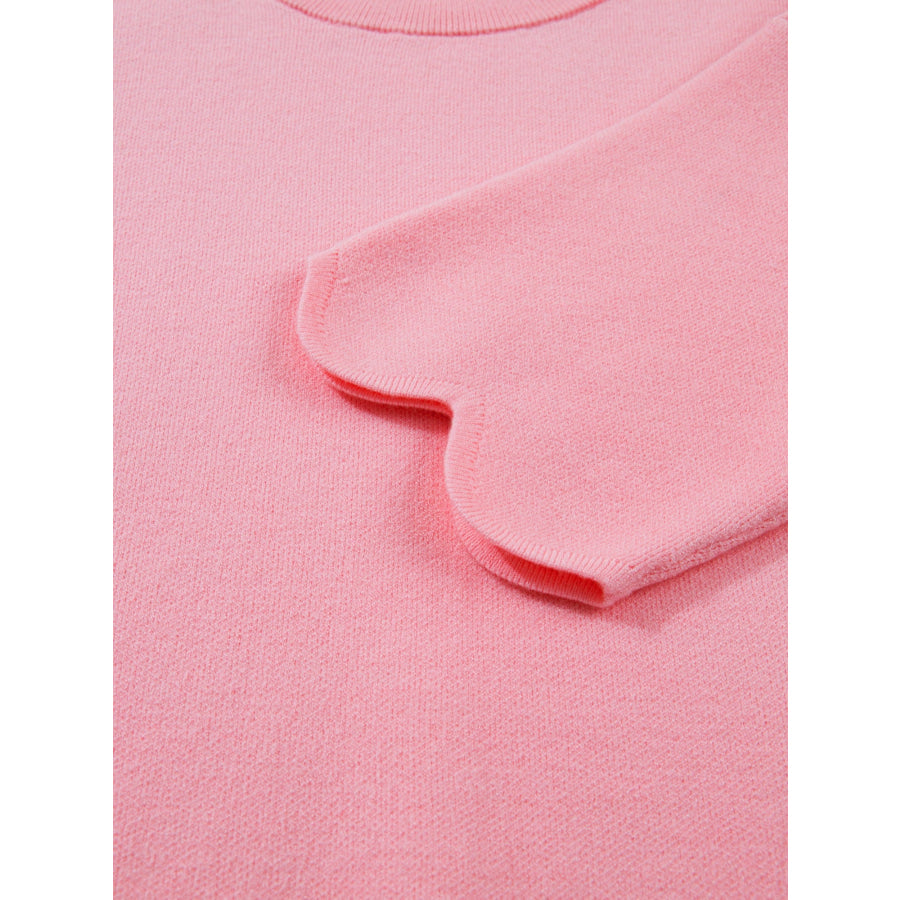 Scalloped Hem 3/4 Sleeve Sweater Top Apparel and Accessories
