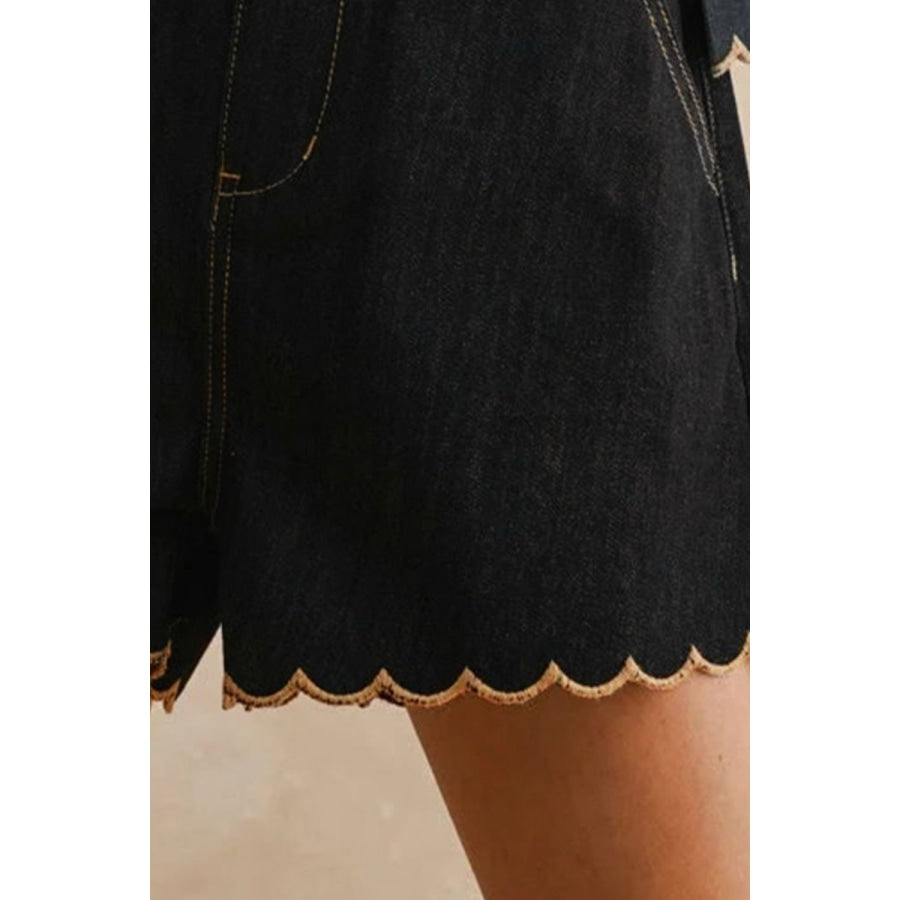 Scalloped Hem Denim Shorts Apparel and Accessories