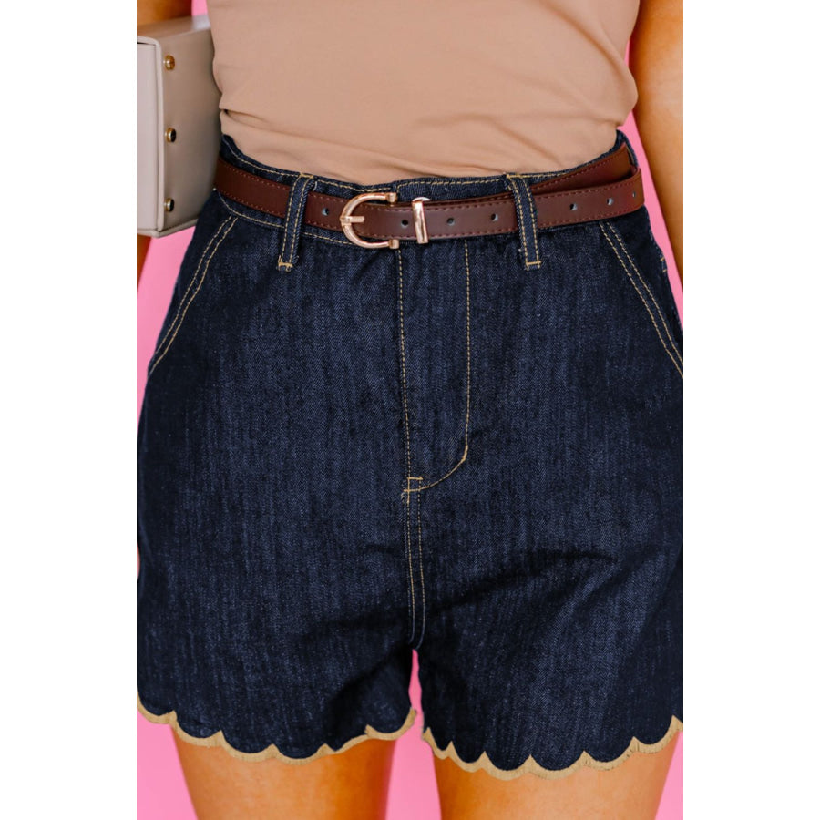 Scalloped Hem Denim Shorts Apparel and Accessories