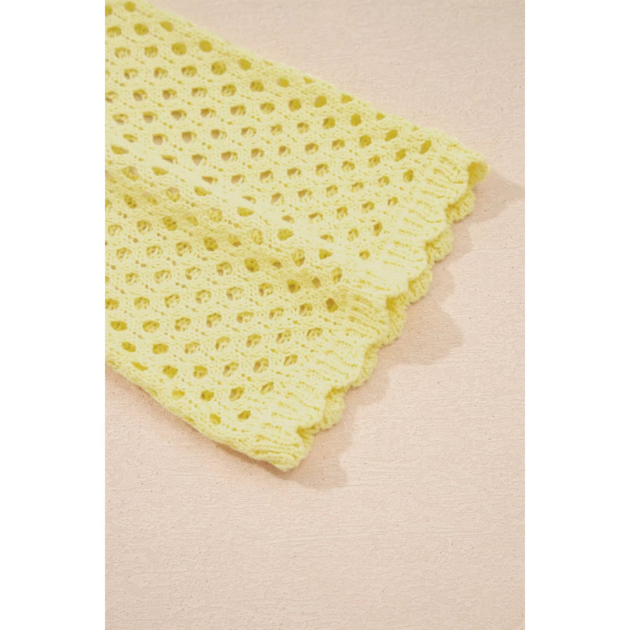 Scalloped Trim Hollow Out Knit Long Sleeve Top Apparel and Accessories