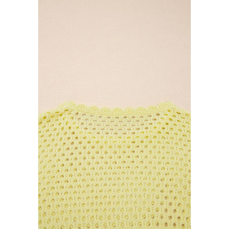 Scalloped Trim Hollow Out Knit Long Sleeve Top Apparel and Accessories