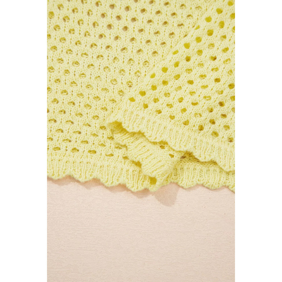 Scalloped Trim Hollow Out Knit Long Sleeve Top Apparel and Accessories