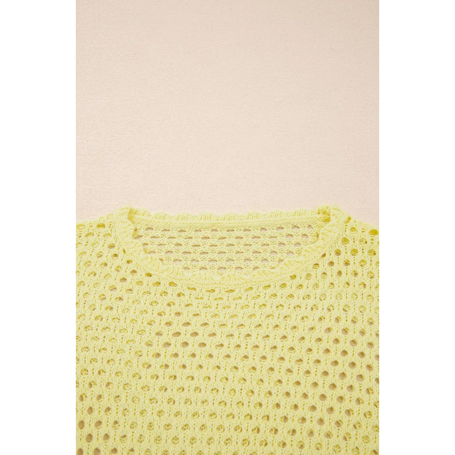 Scalloped Trim Hollow Out Knit Long Sleeve Top Apparel and Accessories