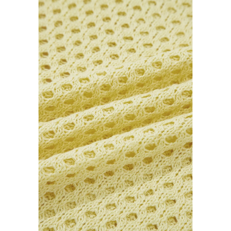 Scalloped Trim Hollow Out Knit Long Sleeve Top Apparel and Accessories