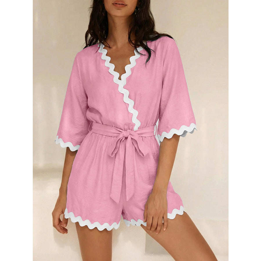Scalloped Trim Wrap Romper Apparel and Accessories