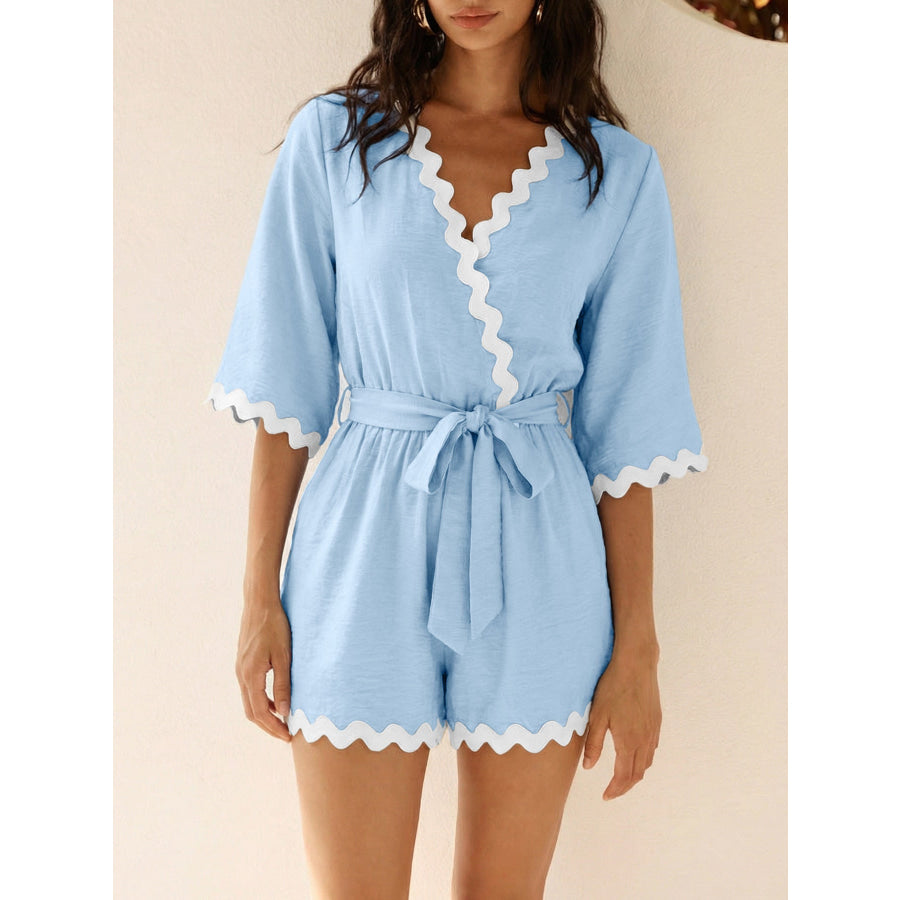 Scalloped Trim Wrap Romper Apparel and Accessories