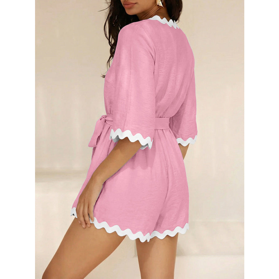 Scalloped Trim Wrap Romper Apparel and Accessories