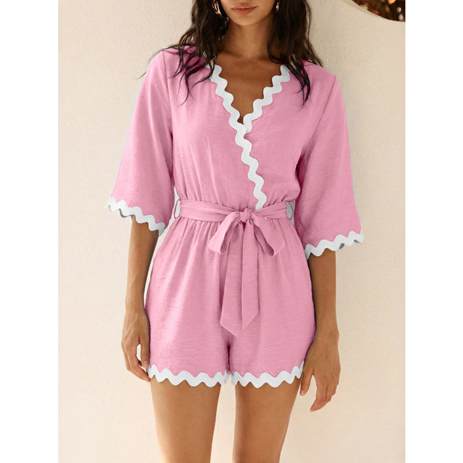 Scalloped Trim Wrap Romper Apparel and Accessories