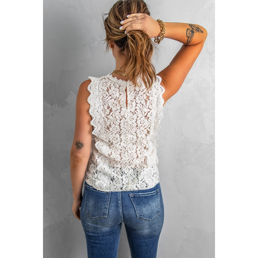 Scalloped V-Neck Lace Tank