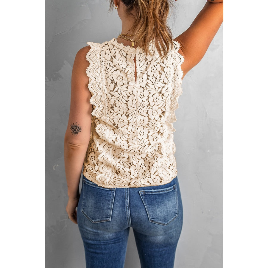 Scalloped V-Neck Lace Tank