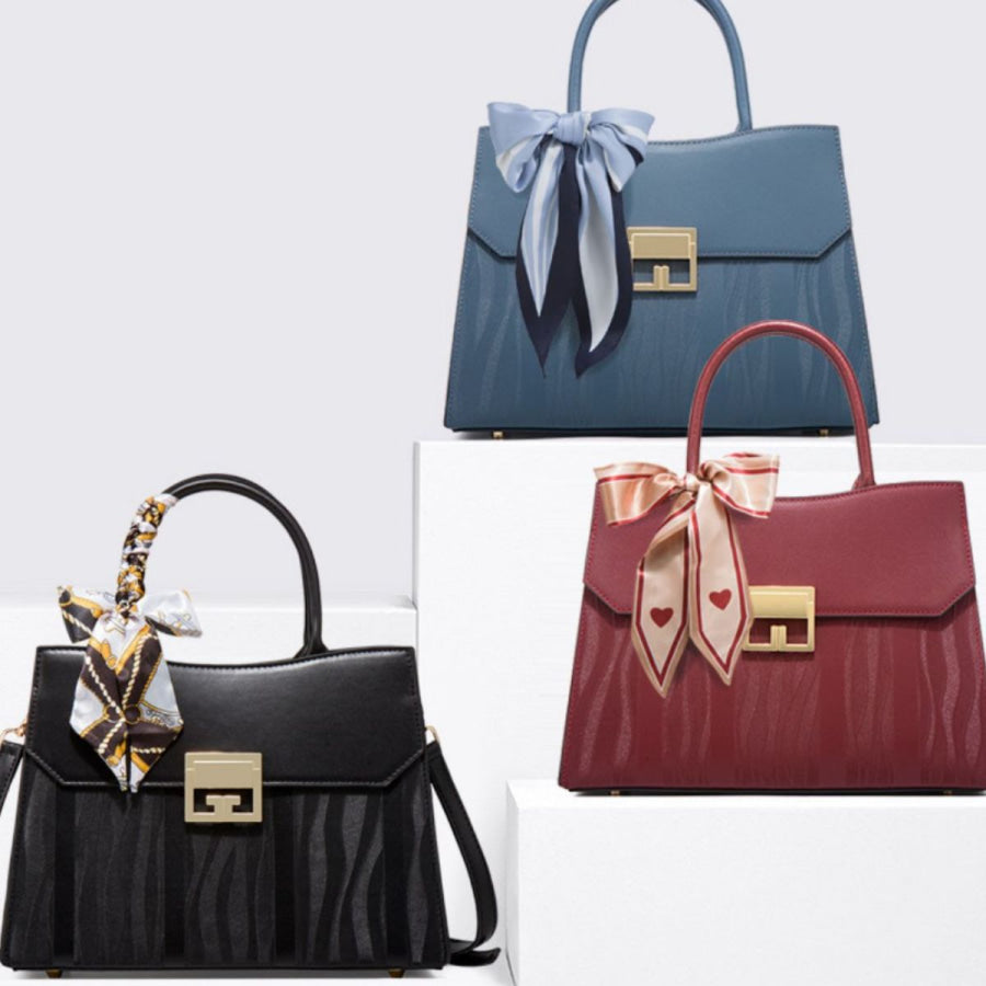 Scarf Decor Leather Handbag Apparel and Accessories
