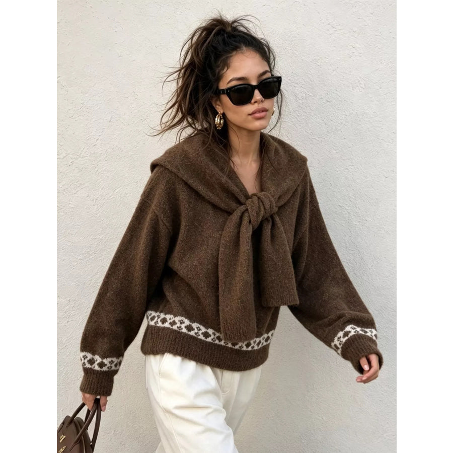 Scarf Detail Dropped Shoulder Sweater Apparel and Accessories