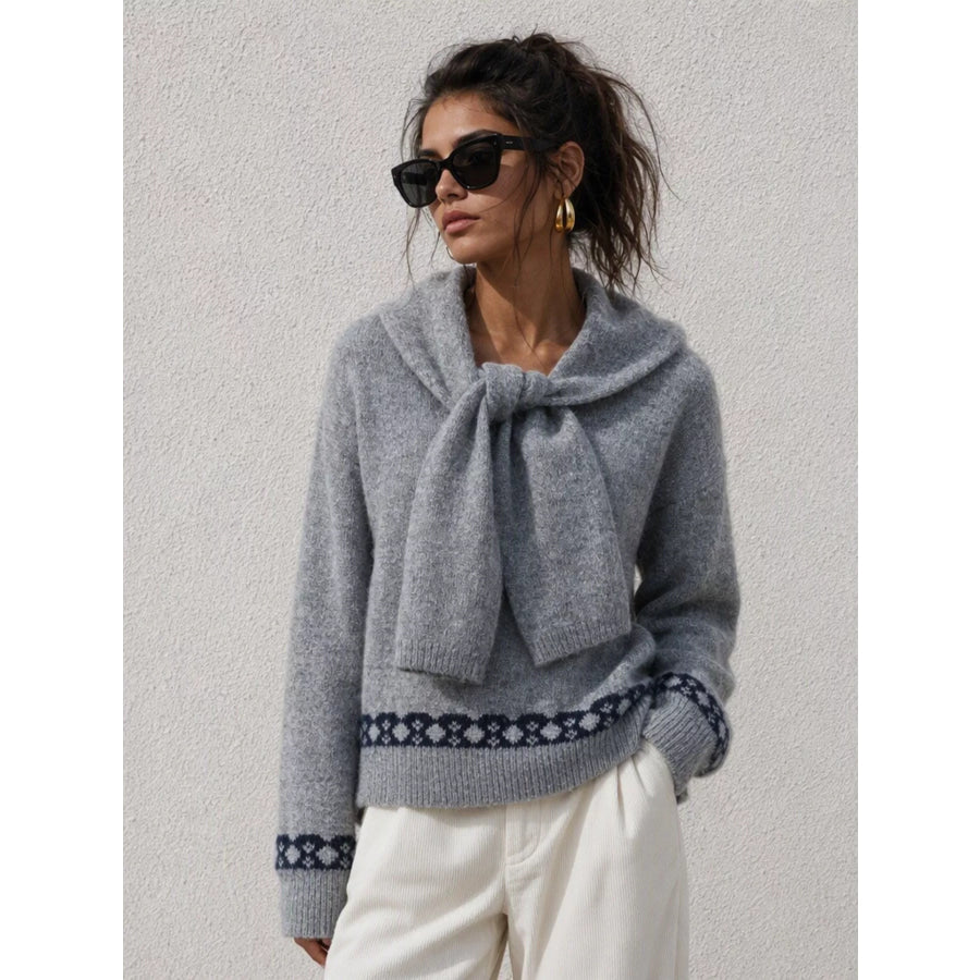 Scarf Detail Dropped Shoulder Sweater Apparel and Accessories