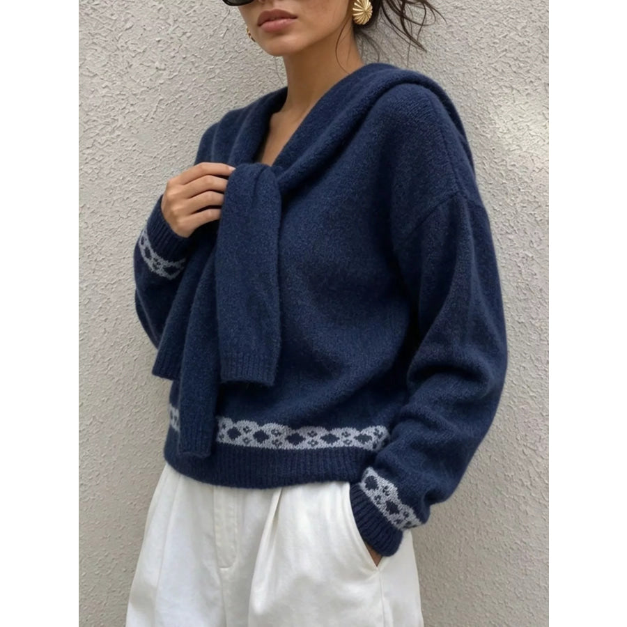 Scarf Detail Dropped Shoulder Sweater Apparel and Accessories