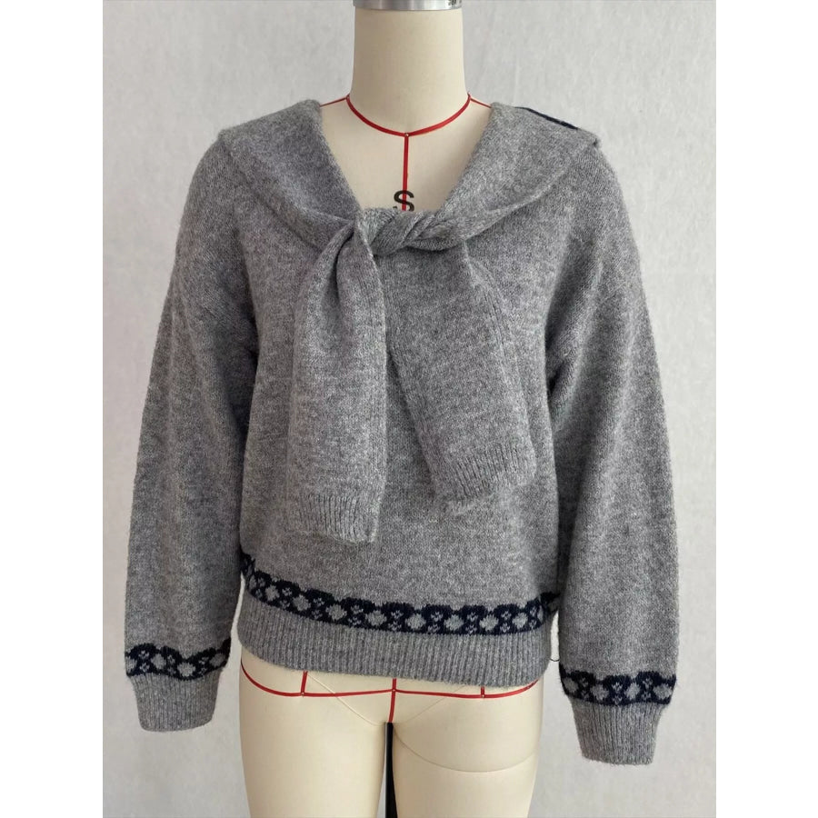 Scarf Detail Dropped Shoulder Sweater Apparel and Accessories