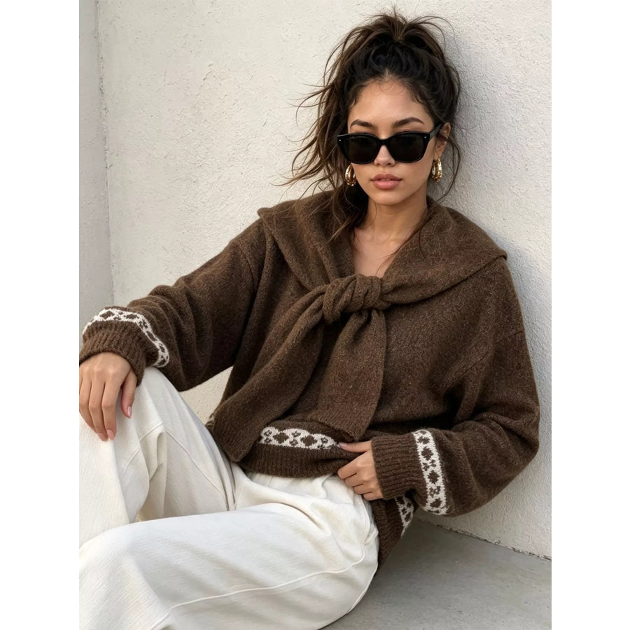 Scarf Detail Dropped Shoulder Sweater Apparel and Accessories
