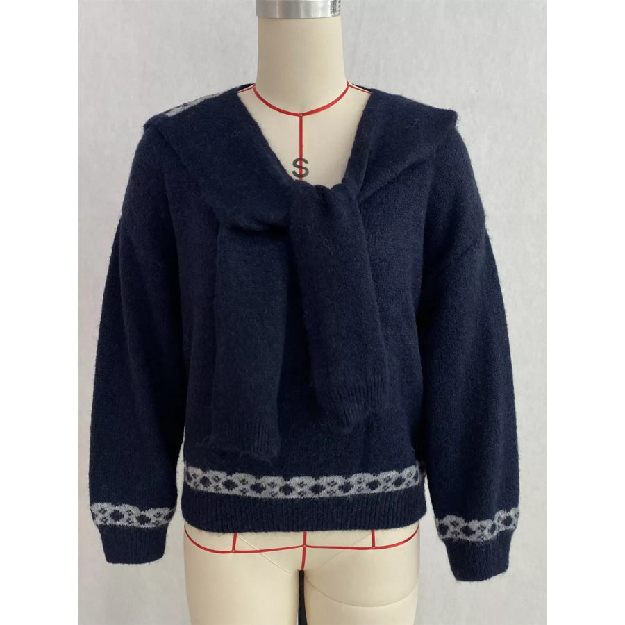 Scarf Detail Dropped Shoulder Sweater Apparel and Accessories
