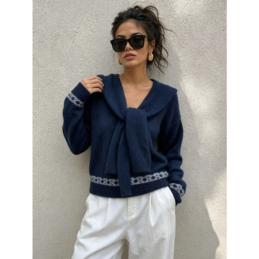 Scarf Detail Dropped Shoulder Sweater Apparel and Accessories