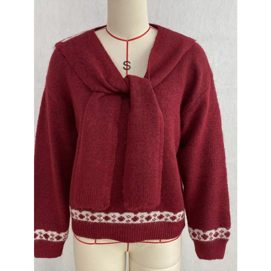 Scarf Detail Dropped Shoulder Sweater Apparel and Accessories